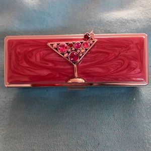 Fashionable Lipstick Case Holder with Mirror - Pink Martini Faux Rhinestones